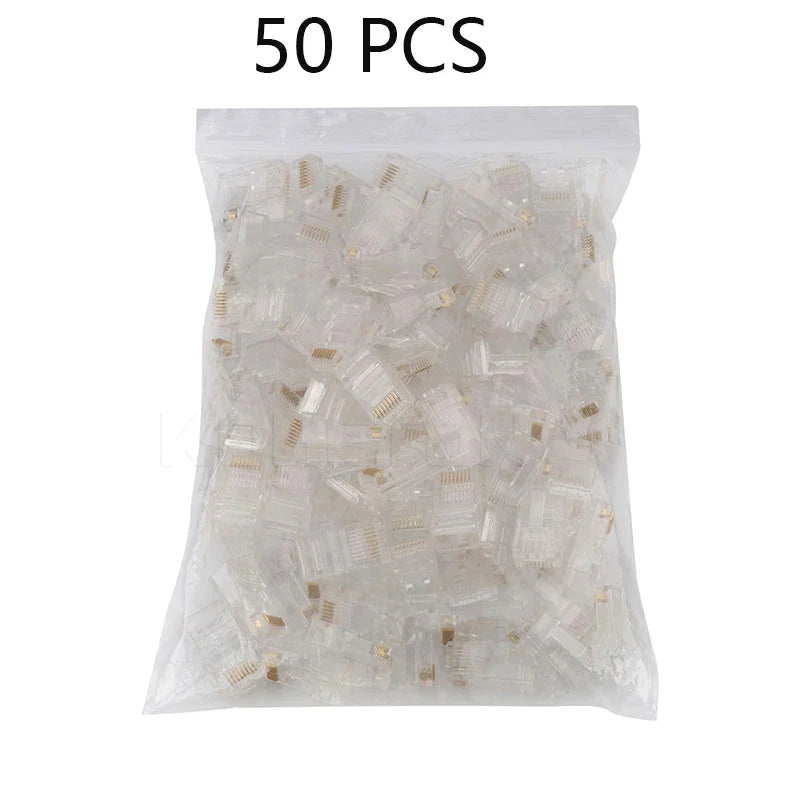 50/100 PCS RJ45 Modular Plugs — 8P8C Cat5 LAN Network Connectors | Professional High-Quality Ethernet Plugs