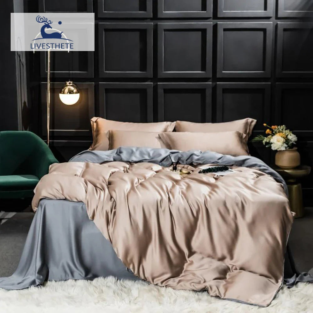 Liv-Esthete 100% Silk Bedding Set - Mulberry Silk Quilt Cover, Bed Sheet & Pillowcase, Queen/King Size Bed Linen