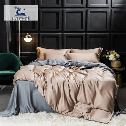 Liv-Esthete 100% Silk Bedding Set - Mulberry Silk Quilt Cover, Bed Sheet & Pillowcase, Queen/King Size Bed Linen