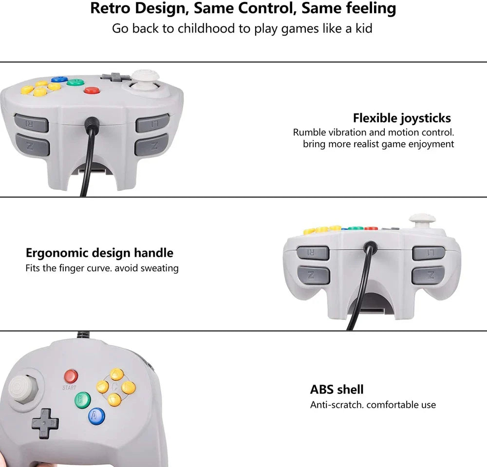 [New Version] 2-Pack N64 Mini Gamepad – Plug & Play Joystick for Nintendo 64 Console (Japan Design)