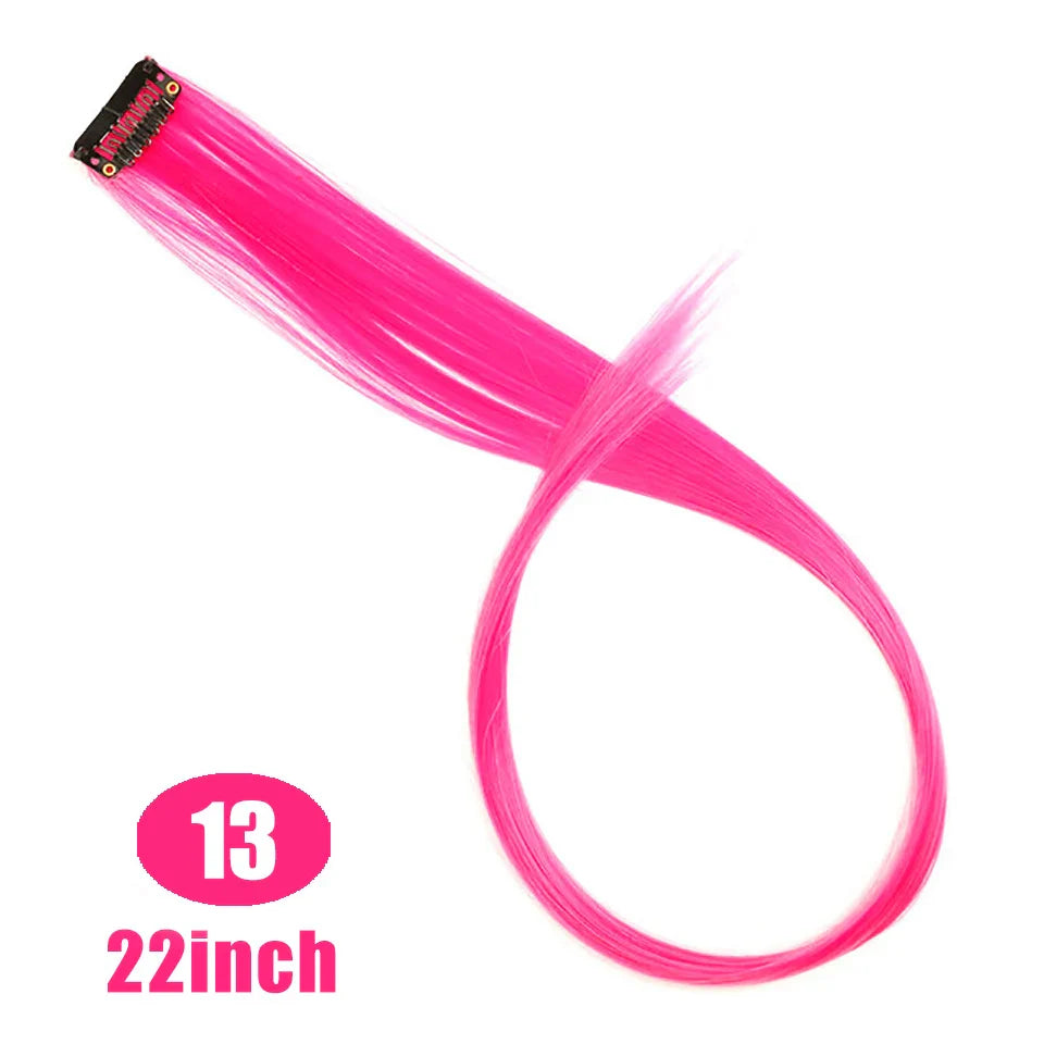 BUQI Straight Clip-In Colored Hair Extensions – Rainbow Synthetic Hair Streaks in Pink, Orange, White & Purple