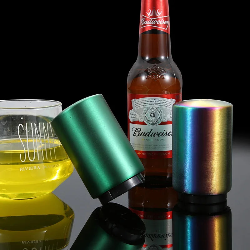 Effortless Automatic Beer Bottle Opener - Magnetic Stainless Steel Push-Down Cap Opener for Beer, Wine, and Soda Bottles - Essential Kitchen Accessory