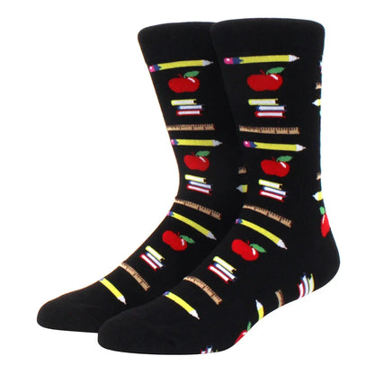 Men's Colorful Combed Cotton Jacquard Crew Socks - Striped Business Casual Dress Socks