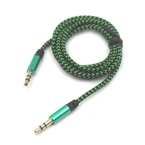 1m Nylon 3.5mm Male-to-Male Aux Cable — Gold Plug Audio Cord for iPhone, Samsung, Xiaomi Car Aux