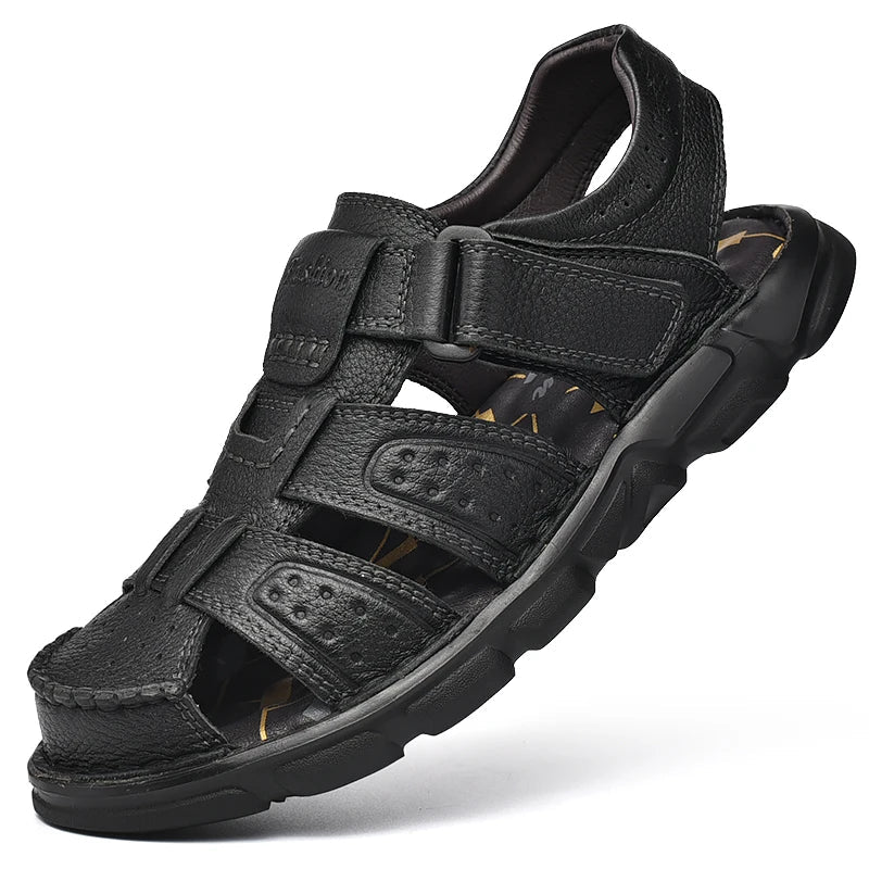 Men's Genuine Leather Casual Sandals - Breathable Summer Outdoor Walking Shoes