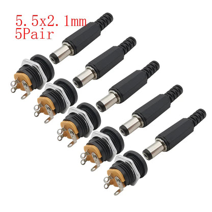 10Pcs DC Power Connectors 5.5x2.1mm & 3.5x1.3mm – Male Female Jack Socket, Nut Panel Mount DC Power Adapter Connector