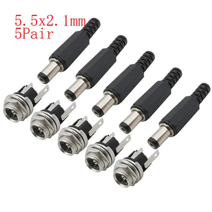10Pcs DC Power Connectors 5.5x2.1mm & 3.5x1.3mm – Male Female Jack Socket, Nut Panel Mount DC Power Adapter Connector