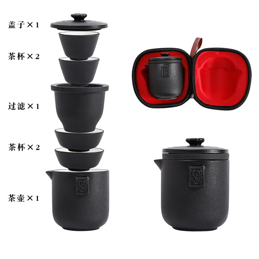 HMLOVE Ceramic Teapot Set – 1 Pot & 4 Cups Chinese Kung Fu Gaiwan with Strainers, 260ML Portable Travel Teaware Gift for Business