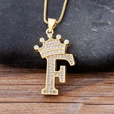 Nidin Luxury A-Z Crown Alphabet Pendant – Copper Zircon Initial Necklace Chain, Hip-Hop Style Jewelry for Men & Women