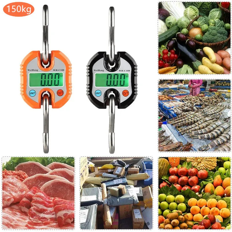 Digital Crane Scale: Heavy Duty 300kg Capacity with Hanging Hook - Portable Stainless Steel, Accurate to 150kg/50g, 200kg/100g, 500kg/100g