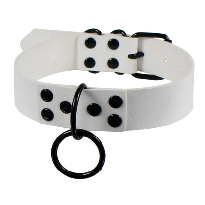 Black Round Punk Gothic Choker Necklace – Handmade Leather Collar for Party & Fashion