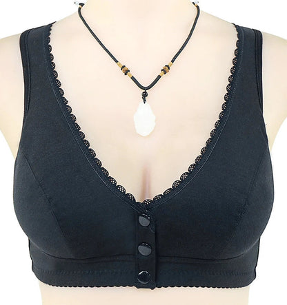Comfortable Cotton Wireless Bra for Women — Lace Front Closure Soft Lingerie Underwear
