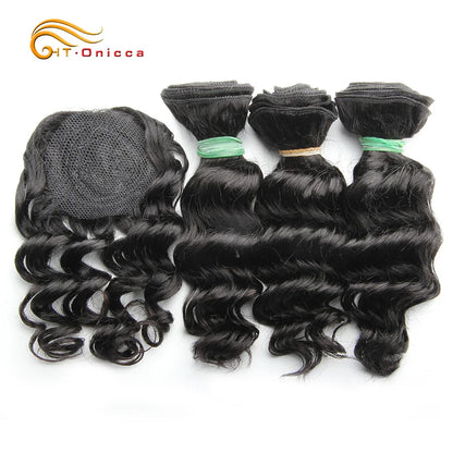 Kinky Curly Human Hair Bundles with Closure – Short Indian Hair Bundles with Circular Closure