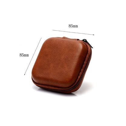 Leather USB Data Cable & Earphone Storage Bag – Mini Portable Zipper Headphone Case and Earbuds Pouch