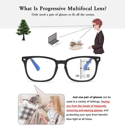 CRIXALIS Square Multifocal Progressive Reading Glasses Anti-Glare UV400 Fashion Computer Eyewear for Men & Women with Diopter Support