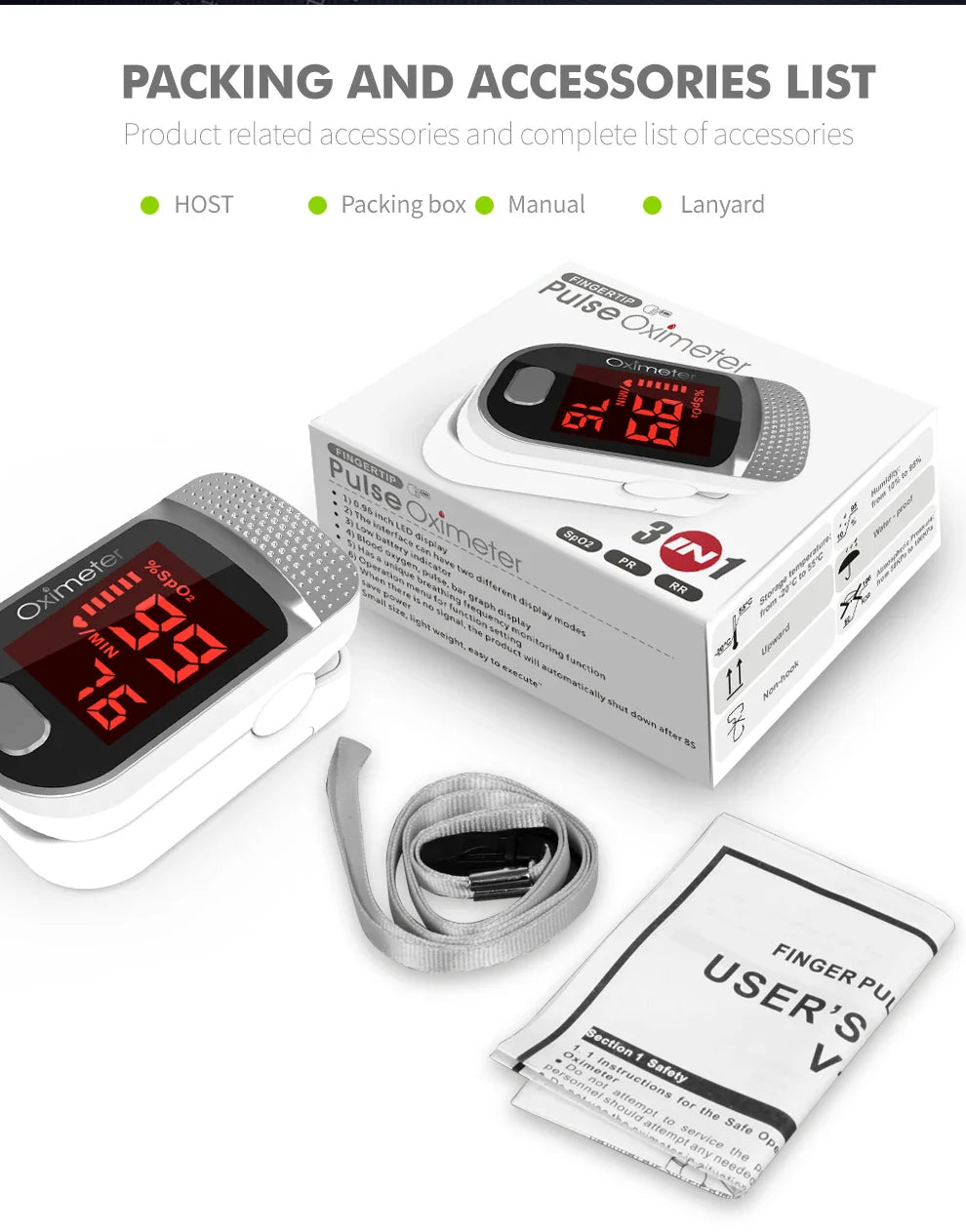 KIUZOU Finger Pulse Oximeter – SPO2, PR, PI, RR Blood Oxygen Saturation & Heart Rate Monitor, OLED Display