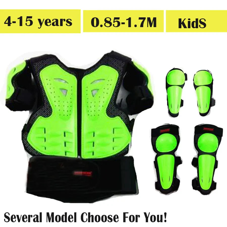 Kids Motocross Body Armor Vest – Chest, Spine & Knee Protection Gear for Boys & Girls (Height 0.85–1.7m)