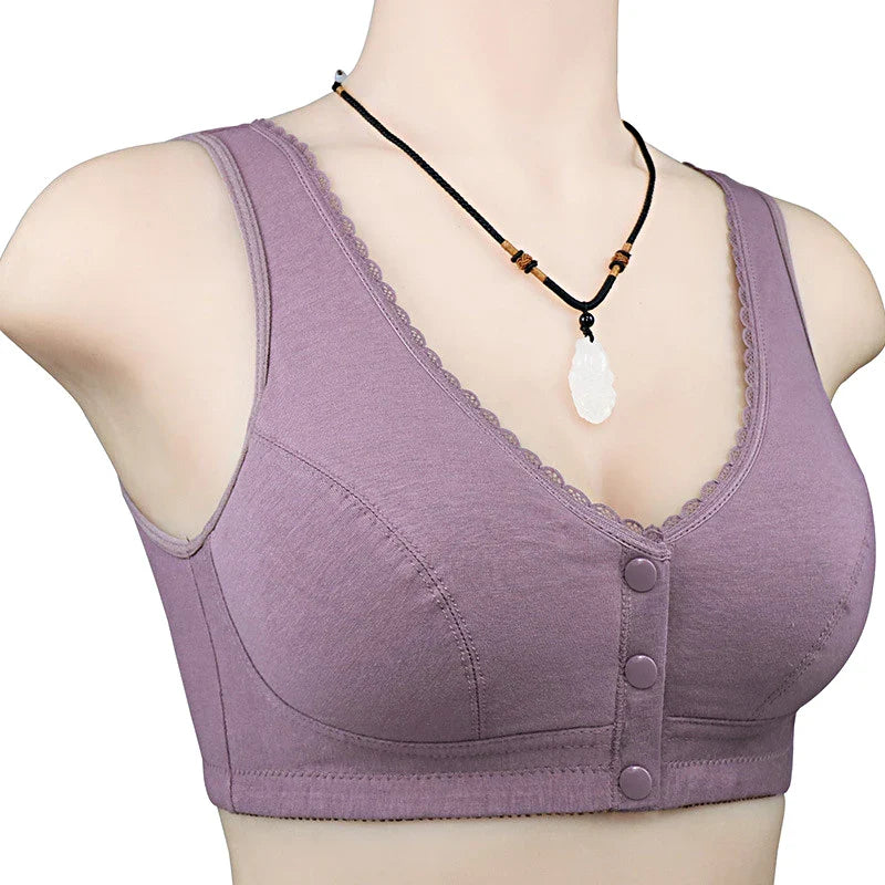 Comfortable Cotton Wireless Bra for Women — Lace Front Closure Soft Lingerie Underwear