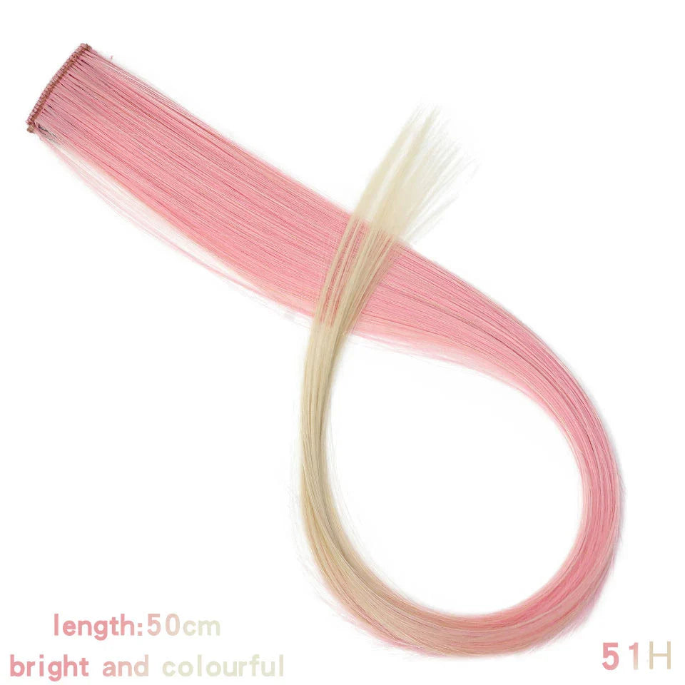 BUQI Straight Clip-In Colored Hair Extensions – Rainbow Synthetic Hair Streaks in Pink, Orange, White & Purple