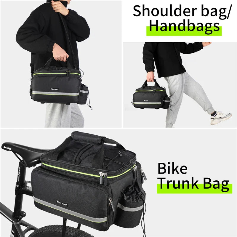 WEST BIKING 3-in-1 Waterproof Bike Trunk Bag — Large Capacity MTB & Road Bicycle Saddle Seat Panniers, Travel Luggage Carrier