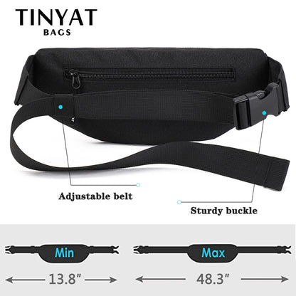 TINYAT Men Waist Bag: Casual Large Phone Belt Pouch - Canvas Travel Phone Bag for Women, Fanny Pack with 4 Pockets