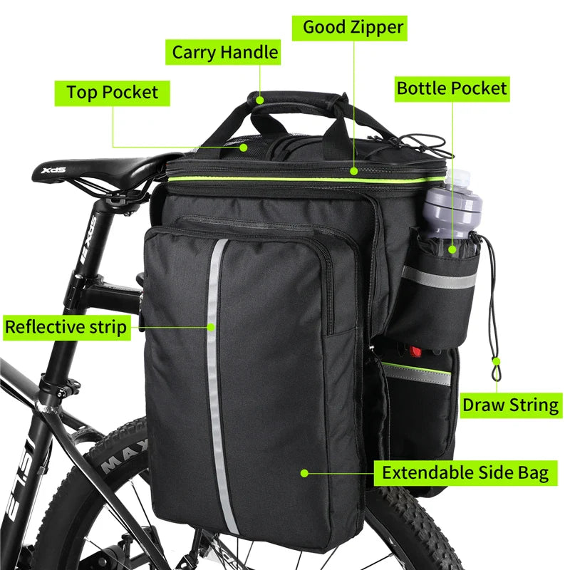 WEST BIKING 3-in-1 Waterproof Bike Trunk Bag — Large Capacity MTB & Road Bicycle Saddle Seat Panniers, Travel Luggage Carrier