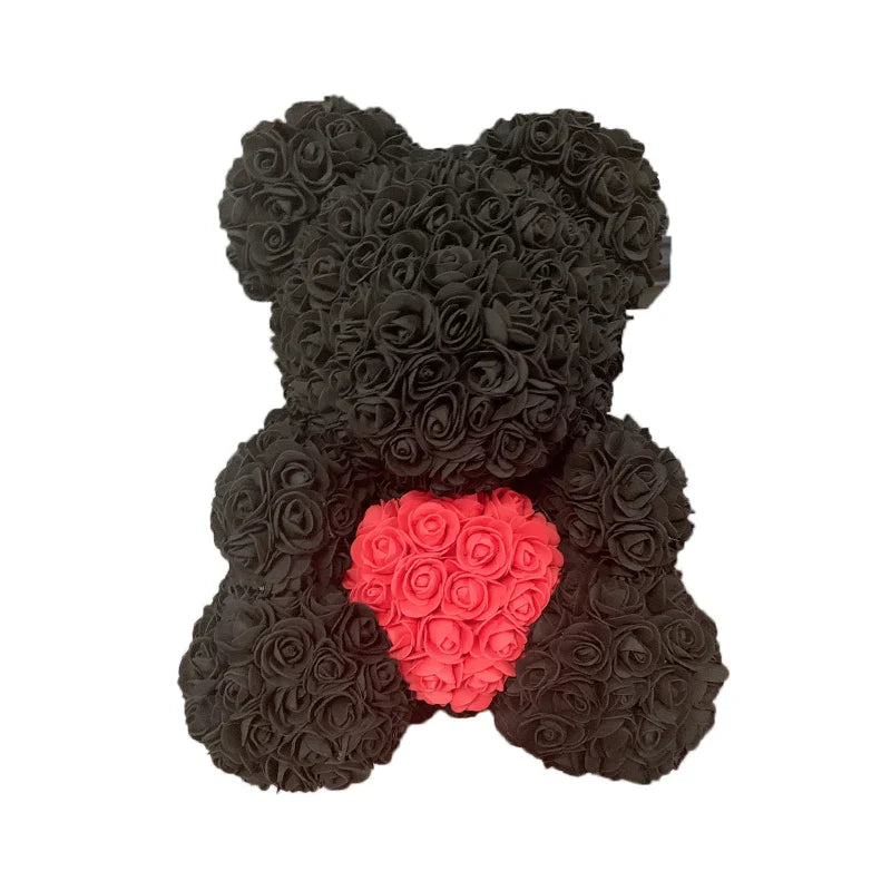 2024 40cm Rose Bear – Heart-Shaped Artificial Flower Teddy Bear for Valentine’s, Wedding, Birthday & Christmas Gifts