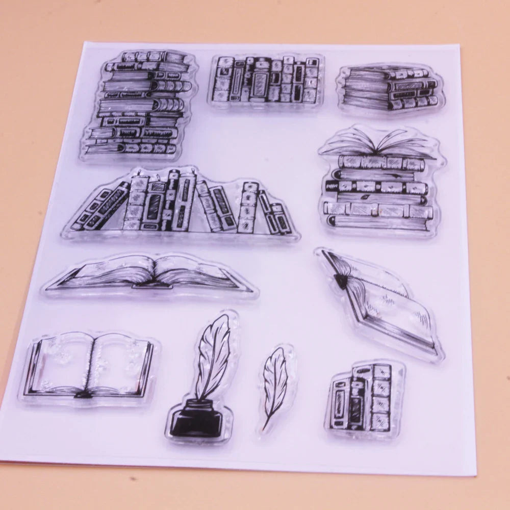 Alinacutle Clear Stamps - Book Library Knowledge DIY Scrapbooking Rubber Silicon Stamps for Card Albums & Paper Crafts