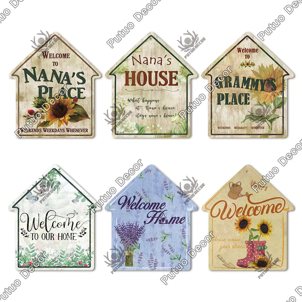 Putuo Decor Welcome House Shaped Wooden Sign – Rustic Hanging Plate for Home, Living Room Wall Decor