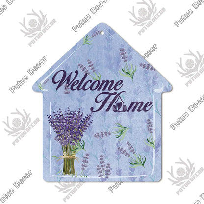 Putuo Decor Welcome House Shaped Wooden Sign – Rustic Hanging Plate for Home, Living Room Wall Decor