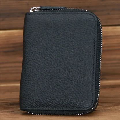 Men’s Genuine Leather Zipper Wallet – Compact Short Purse with Credit Card Slots, Cash & Coin Pocket