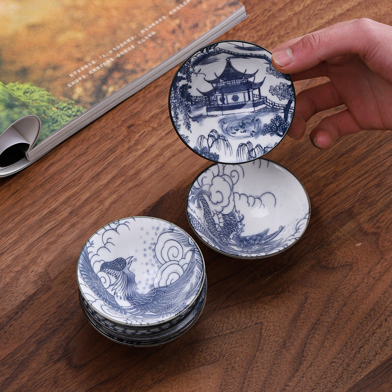 70ML Handmade Blue & White Porcelain Tea Cup – Dragon, Phoenix & Fish Pavilion Design for Chinese Kungfu Tea Ceremony