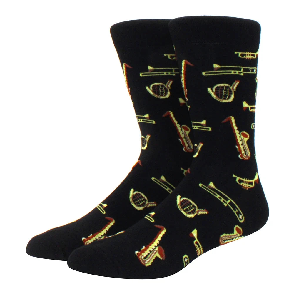 Men's Colorful Combed Cotton Jacquard Crew Socks - Striped Business Casual Dress Socks