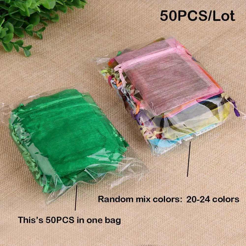 Organza Gift Bags - 50/100pcs Drawstring Jewelry Pouches 24 Colors for Wedding Christmas Candy Gift Packaging