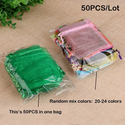 Organza Gift Bags - 50/100pcs Drawstring Jewelry Pouches 24 Colors for Wedding Christmas Candy Gift Packaging
