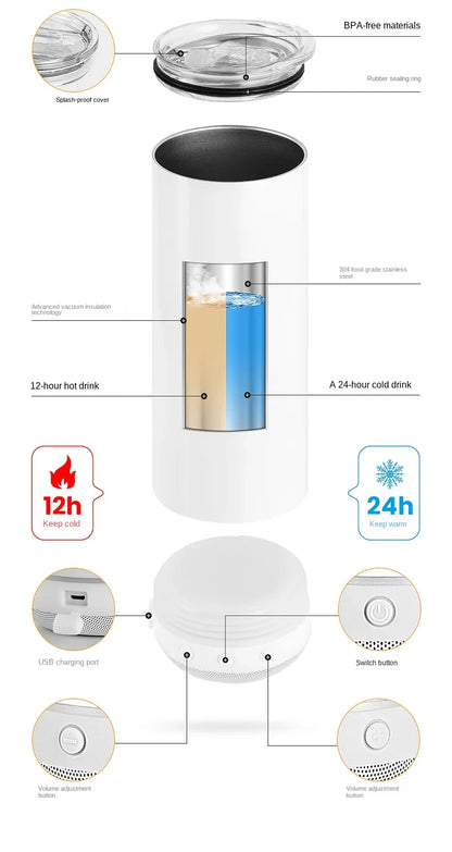 20oz Bluetooth Speaker Stainless Steel Tumbler for Sublimation