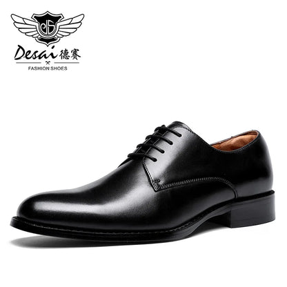 Men’s Genuine Leather Derby Shoes - Classic Business Dress and Casual Footwear for Office and Special Occasions
