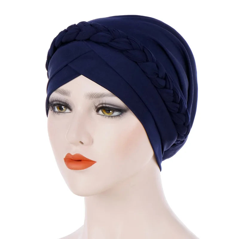 Women’s Cotton Head Scarf – Solid Turban Bonnet Hijab Cap with White Pearl Inner, Muslim Arab Wrap