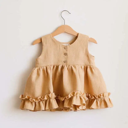 Baby Girls Cotton Linen Tutu Dress - 3 Layer Summer Ruffle Lace Strap Breathable Cake Dress Outfit