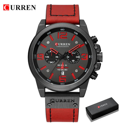 CURREN Men's Luxury Waterproof Sport Watch – Chronograph Quartz Military Wristwatch with Genuine Leather Strap