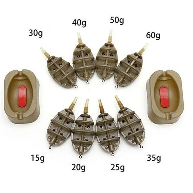 FLYSAND Inline Method Feeder Mould - Bait Thrower Bait Plumb Set Carp Fishing Bait Holder Tool, 4 Feeders/Set
