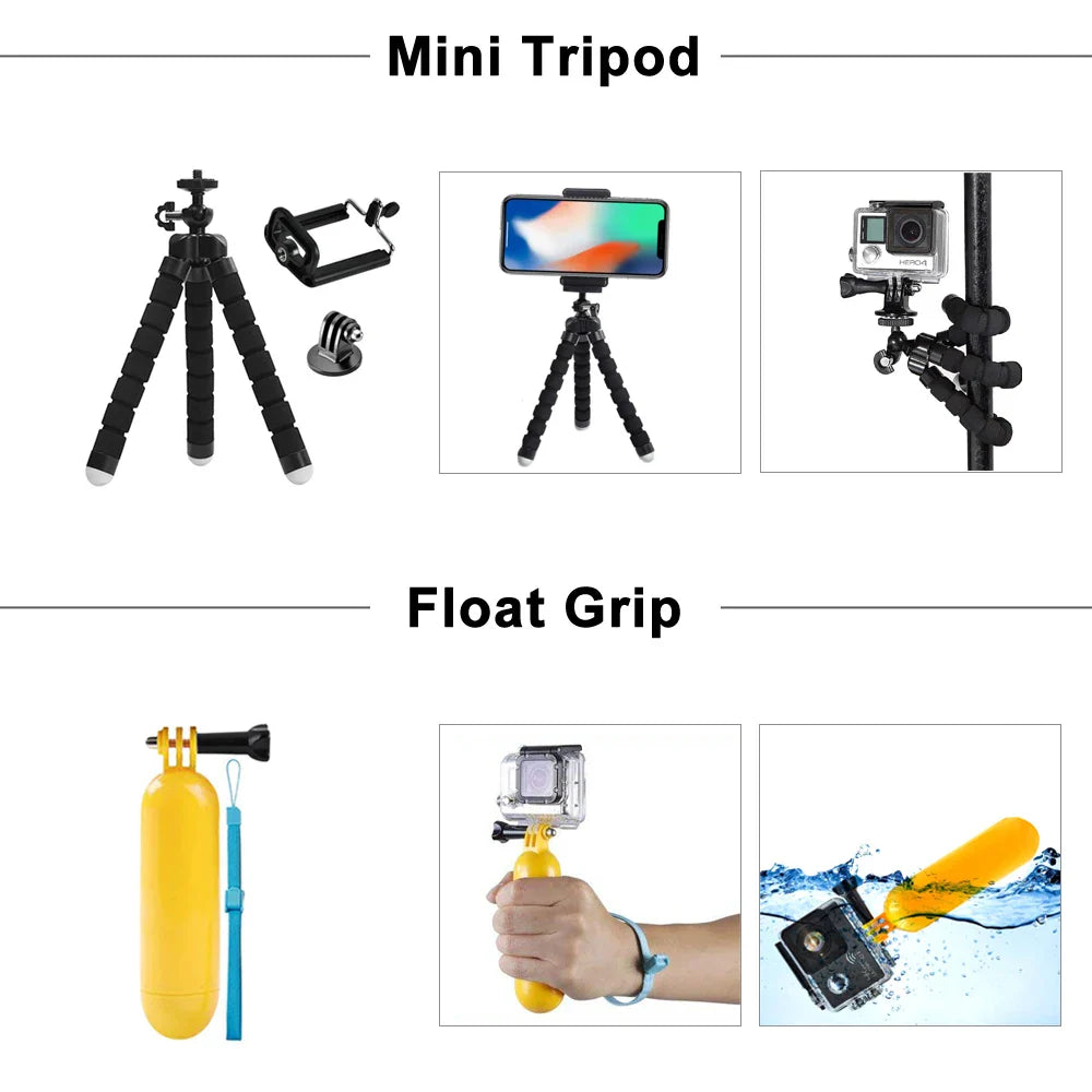 ORBMART GoPro Accessories Set Compatible with Hero 4–13 Black, Mounts for DJI, Insta360, SJCam Action Cameras