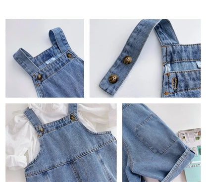 2024 Autumn Kids Denim Overalls – Loose Casual Bib Pants for Boys & Girls 1-7Y Spring Fall Outwear