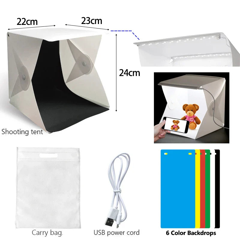 Folding Lightbox 20/30/40cm – Portable LED Softbox Photo Studio Tent with USB for DSLR Camera