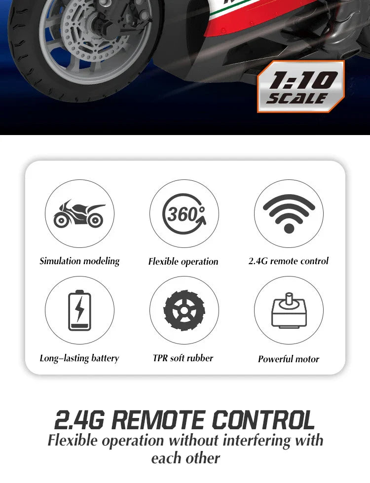1/6 Scale RC Electric Racing Motorcycle – High-Speed 4CH Remote Control Drift Car Toy for Boys