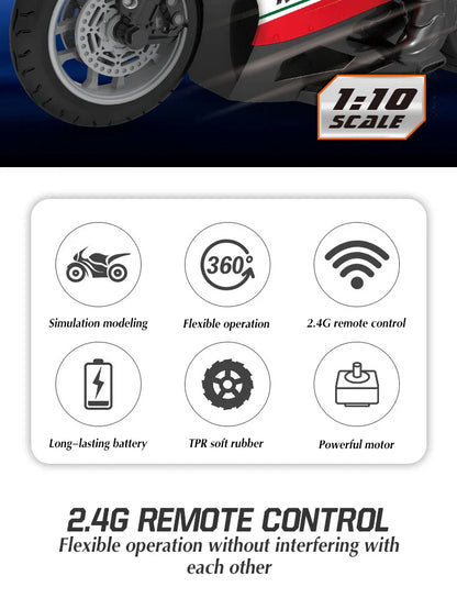1/6 Scale RC Electric Racing Motorcycle – High-Speed 4CH Remote Control Drift Car Toy for Boys