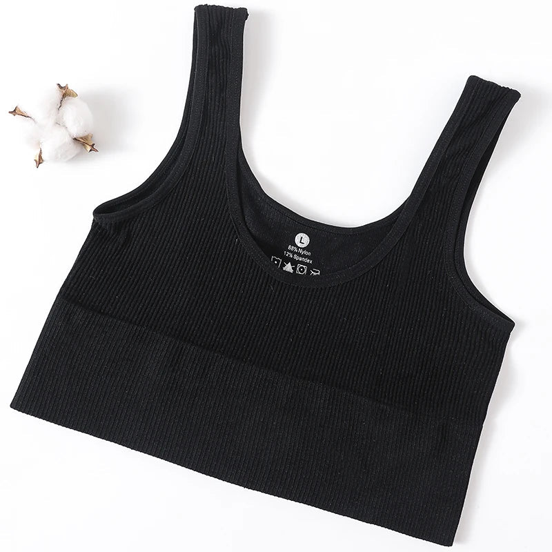 Women’s Seamless Ribbed Tank Top - High-Elastic Sleeveless Crop Camisole, O-Neck Everyday Sportswear M-XL