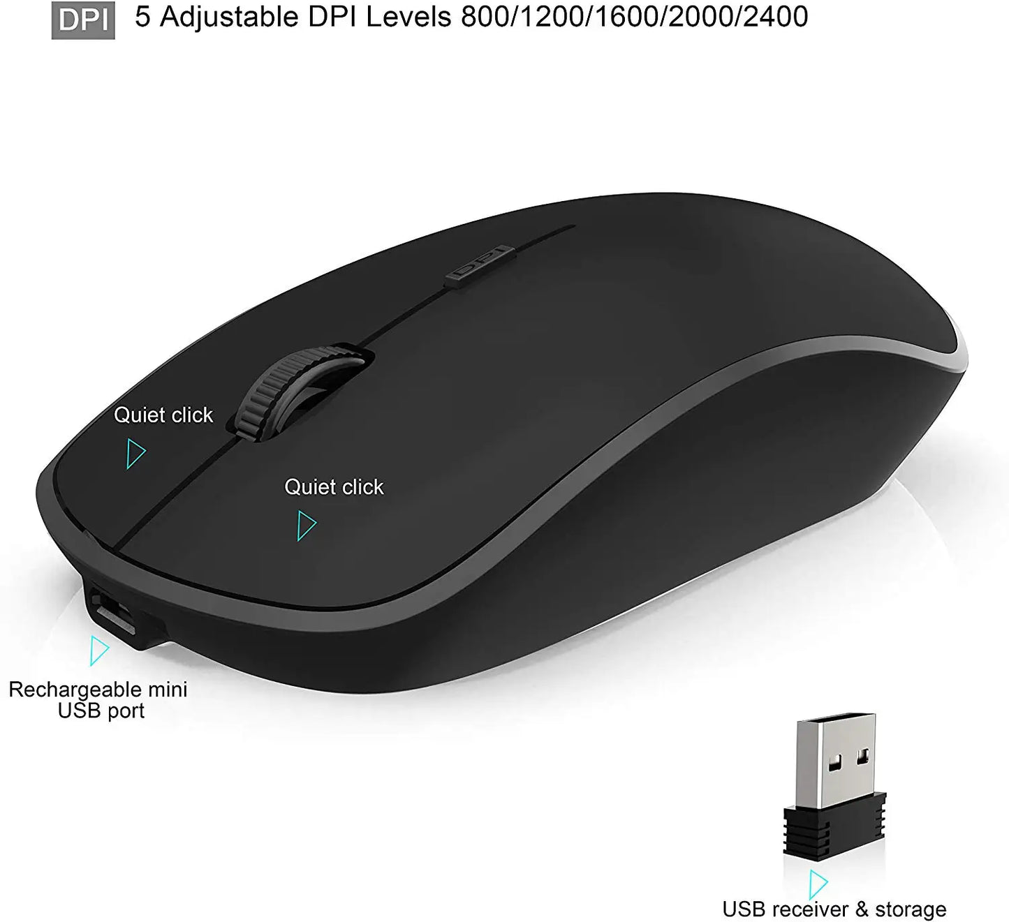 France Layout Wireless Keyboard and Mouse Combo – Full-Size Slim AZERTY Numeric Keypad, Rechargeable Built-In Battery Set