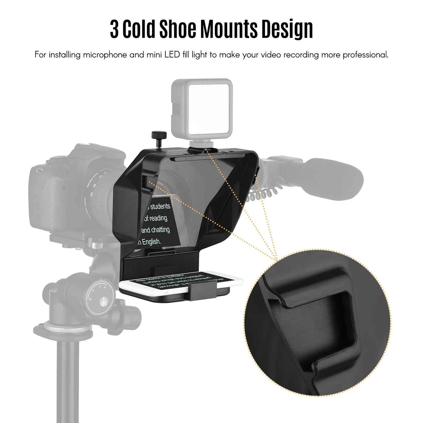 Andoer Portable Smartphone Teleprompter – with Phone Holder & Remote Control for Video Recording, Live Streaming, Interviews