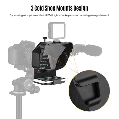 Andoer Portable Smartphone Teleprompter – with Phone Holder & Remote Control for Video Recording, Live Streaming, Interviews